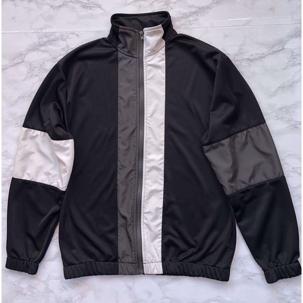 Topman Men's Sz Small Colorblock Track Style Jacket In Black White Gray Full Zip